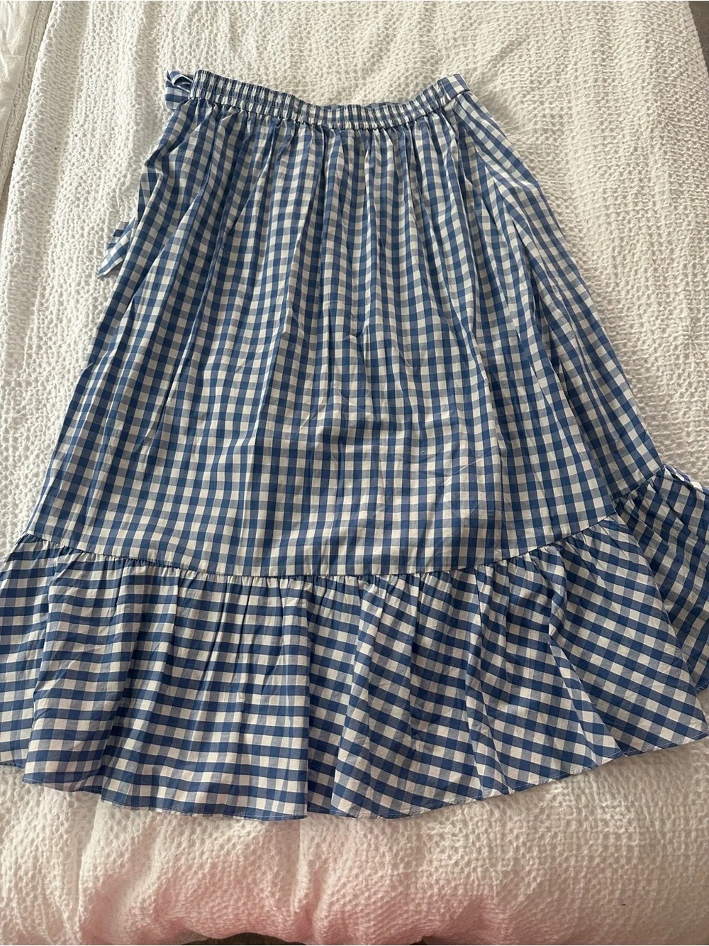 NWT J Crew Women’s Blue Gingham Ruffle Wrap Skirt